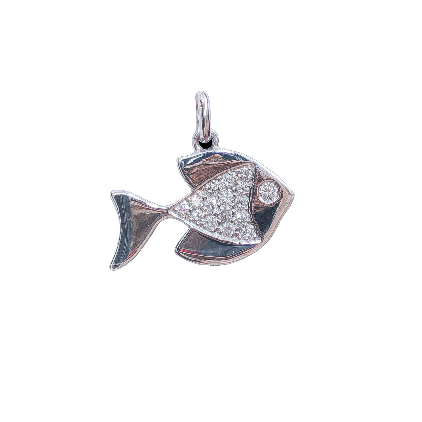 Pendentif poisson en or blanc 18k serti de diamants