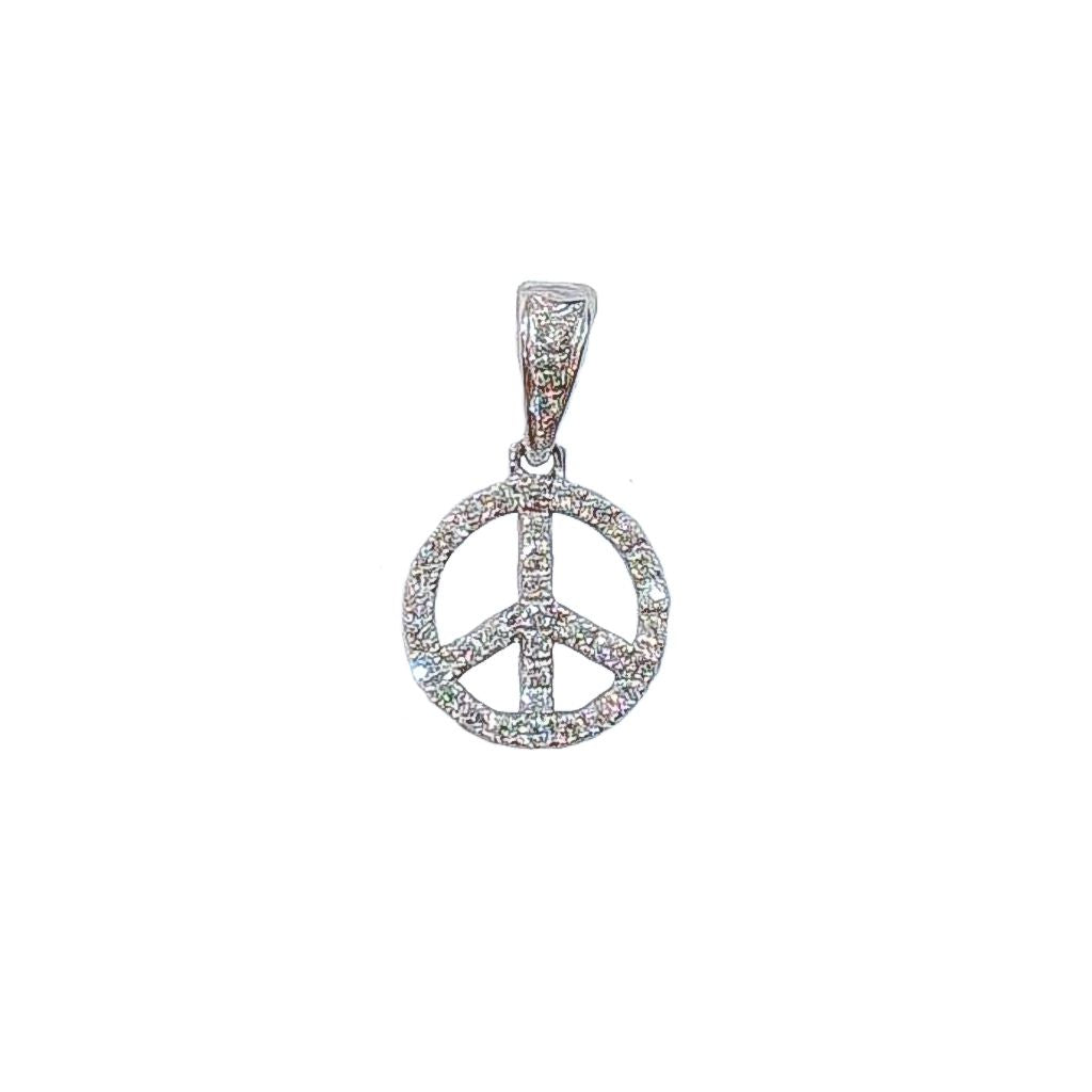 Pendentif paix en or blanc 18k serti de diamants
