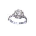 Bague de fiançailles solitaire halo en or blanc 18 carats sertie de diamants, vue de face