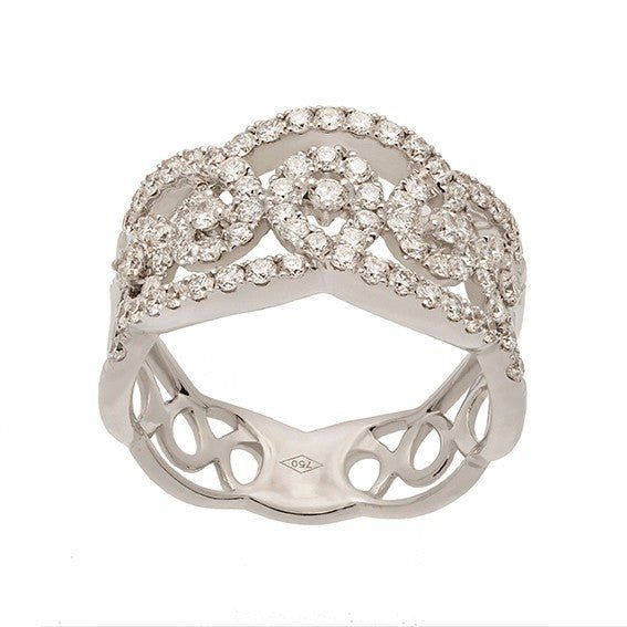 Bague dentelle en or blanc 18 carats pavée de diamants, vue de face