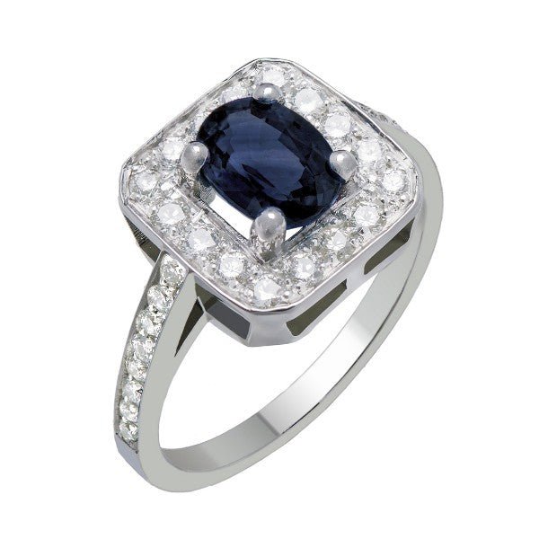 Bague Saphir Ovale Or Blanc 18 Carats & Diamants