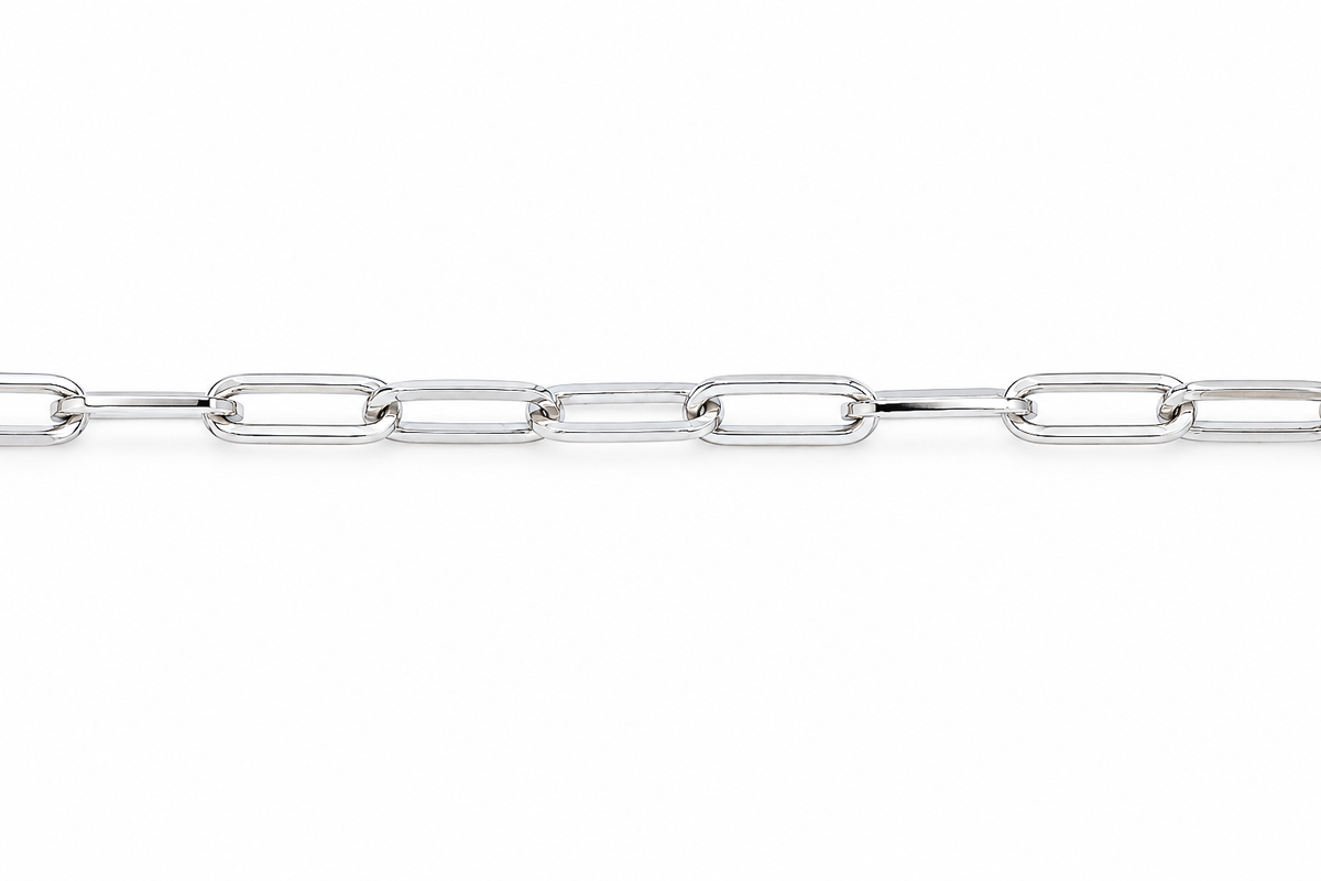 Chaîne longue à maille forçat en or blanc 18 carats