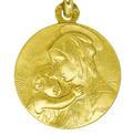 Pendentif Vierge à l'enfant en or sur un fond blanc