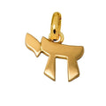 Pendentif hai cursif en or jaune sur un fond blanc