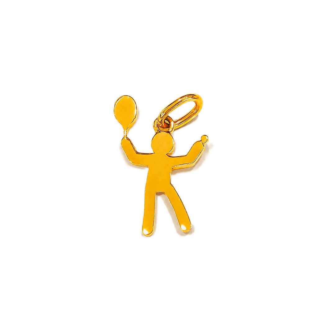 Pendentif tennisman en or 18 carats, pictogramme bonhomme qui tient une raquette et une balle de tennis 