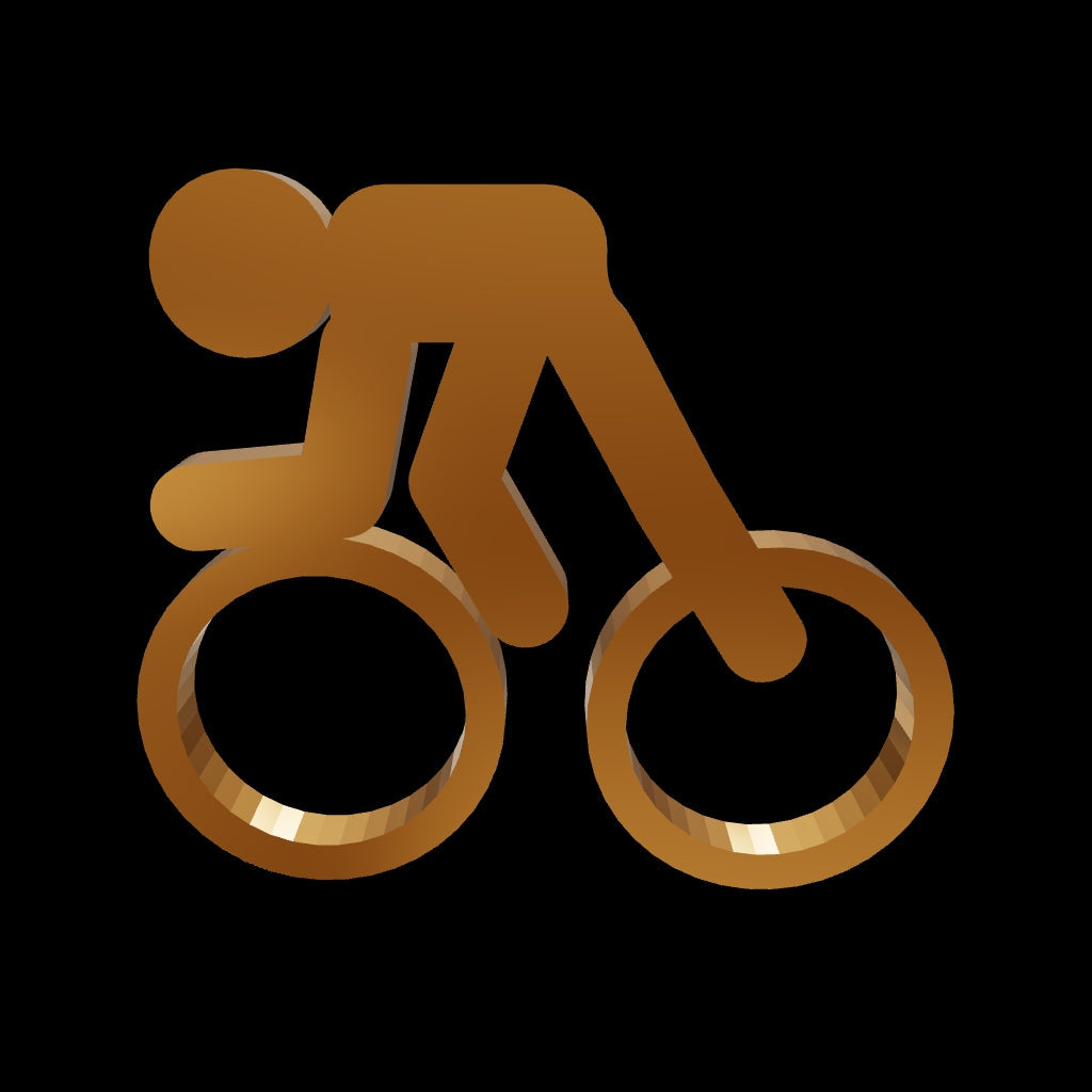 Modèle 3D d'un cycliste en or jaune 18 carats sur un fond blanc.